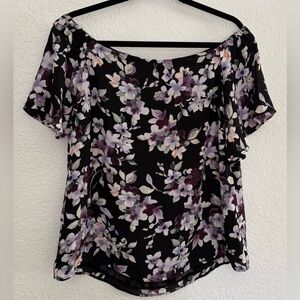 White House Black Market Black and Purple Floral Blouse Size M